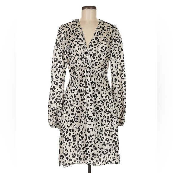 PINKO Ivory Animal Print Tie Neck Midi Dress Size 6 - Picture 2 of 7